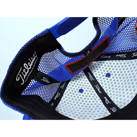 Titleist FJ Foot Joy Pro V1 Snap Mesh Back Golf Hat Navy Blue Red Cap Trucker - Picture 6 of 6